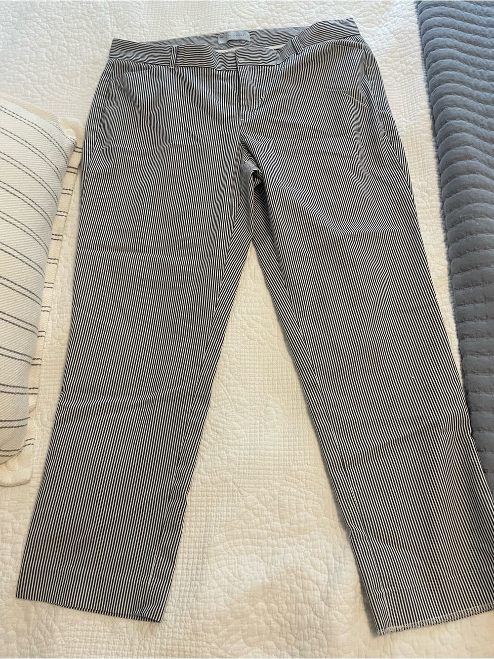 Women's Black and White Pinstripe Capris - Classic Office Staple